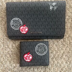 Michael Kors Gray NYC Design Wallet and Passport Wallet Set